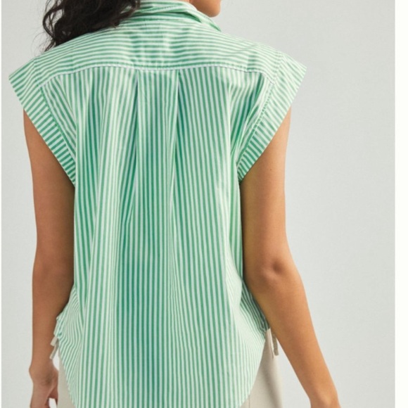 Anthropologie Maeve Clarise Blouse in Green White Stripe - Picture 3 of 7